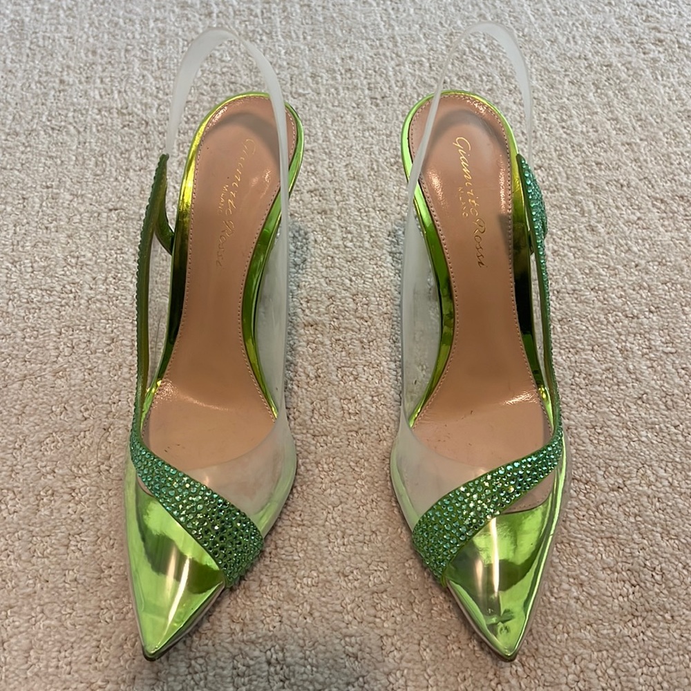 Gianvito Rossi plexi green sling backs